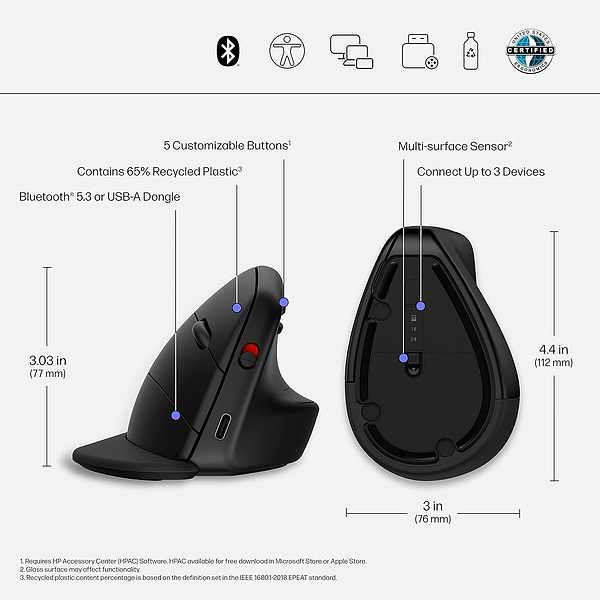 Фото - Мышь беспроводная HP 920 Ergonomic Vertical WL/BT (6H1A4AA)