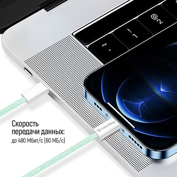 Фото - Кабель синхронізації даних Colorway Type-C - Type-C (PD Fast Charging 60W) 3.0А 1м зелений (CW-CBPDCC061-G)
