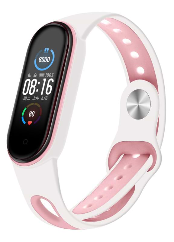 Ремінець для фітнес-браслету BeCover Sport Style for Xiaomi Mi Smart Band 5 White-Pink (705174)
