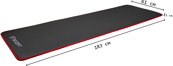 Фото - Коврик для йоги и фитнеса TECOFIT NBR с отделкой края тканью 183x61x1 см Black-Red + чехол-сумка в подарок (TOP18124795)