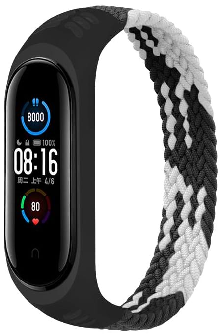 Ремешок для фитнес-браслета BeCover Elastic Nylon Style for Xiaomi Mi Smart Band 5/Mi Smart Band 6 Size L Black/White (706158)