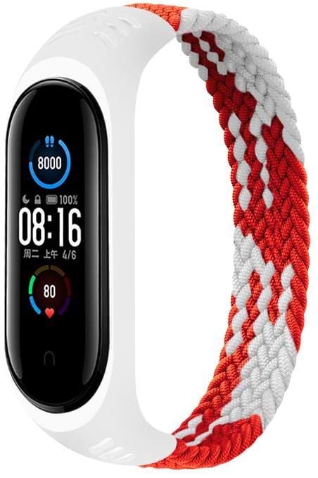 Ремешок для фитнес-браслета BeCover Elastic Nylon Style for Xiaomi Mi Smart Band 5/Mi Smart Band 6 Size S Red/White (706137)