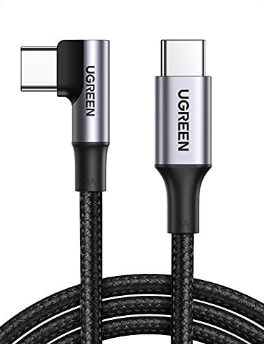 Кабель синхронізації даних UGREEN US334 USB-C 2.0 to Angled USB-C M/M 1m Black (70643)