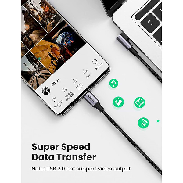 Фото - Кабель синхронизации данных UGREEN US334 USB-C 2.0 to Angled USB-C M/M 1m Black (70643)