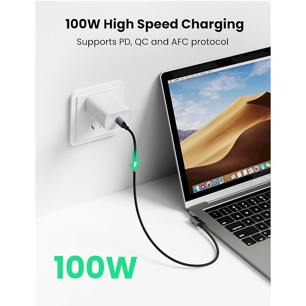 Фото - Кабель синхронизации данных UGREEN US334 USB-C 2.0 to Angled USB-C M/M 1m Black (70643)