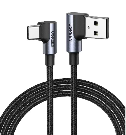 Кабель синхронізації даних UGREEN US176 Angled USB 2.0 to Angled USB Type-C 3A 3m Black (70875)