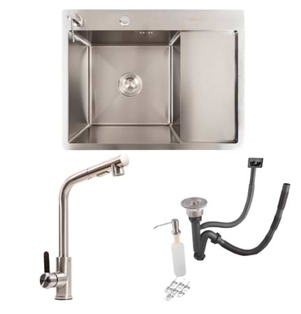 Мийка кухонна VALESO 65x50L нержавійка Handmade (3,0/0,8) + FC-1 з висувною лійкою