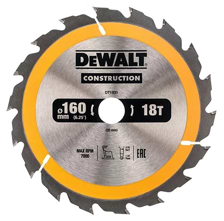 Круг відрізний по дереву DeWALT СONSTRUCTION 160х20 мм (DT1931)