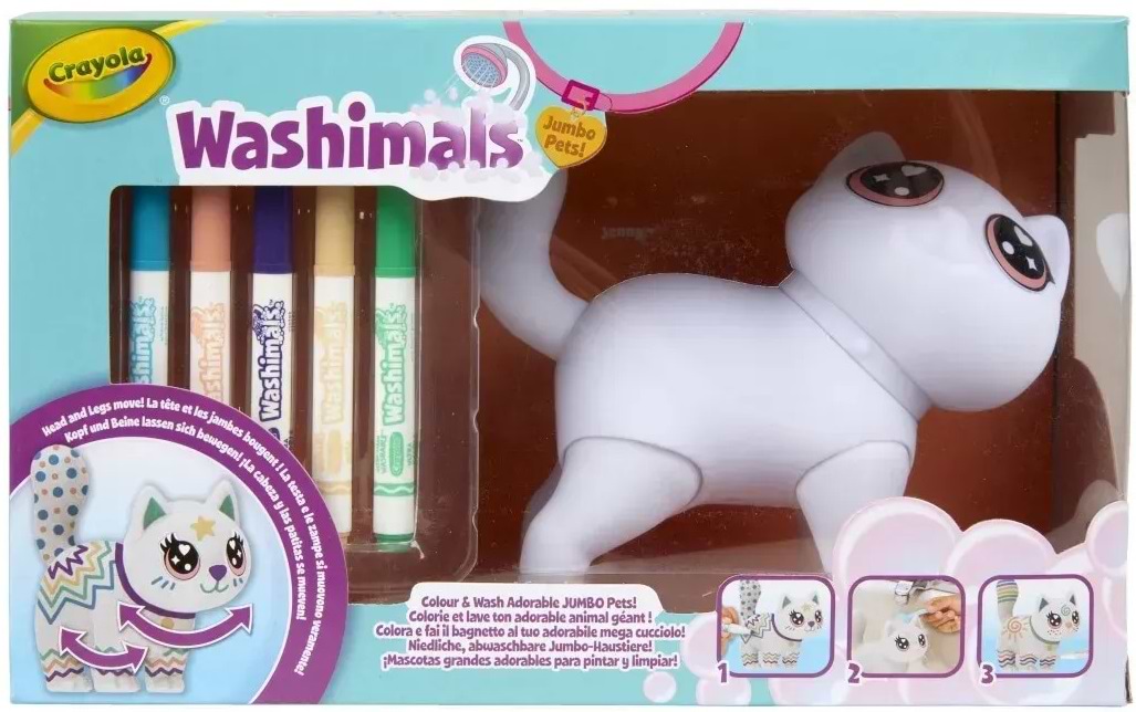 Набір для декупажу та розпису Crayola Washimals Котик- велетень з фломастерами 5 шт. (74-7518) - Фото 1