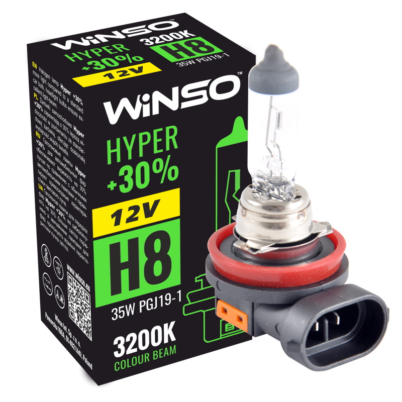 Автолампа Winso 12V H8 HYPER +30% 35W PGJ19-1 (712800)