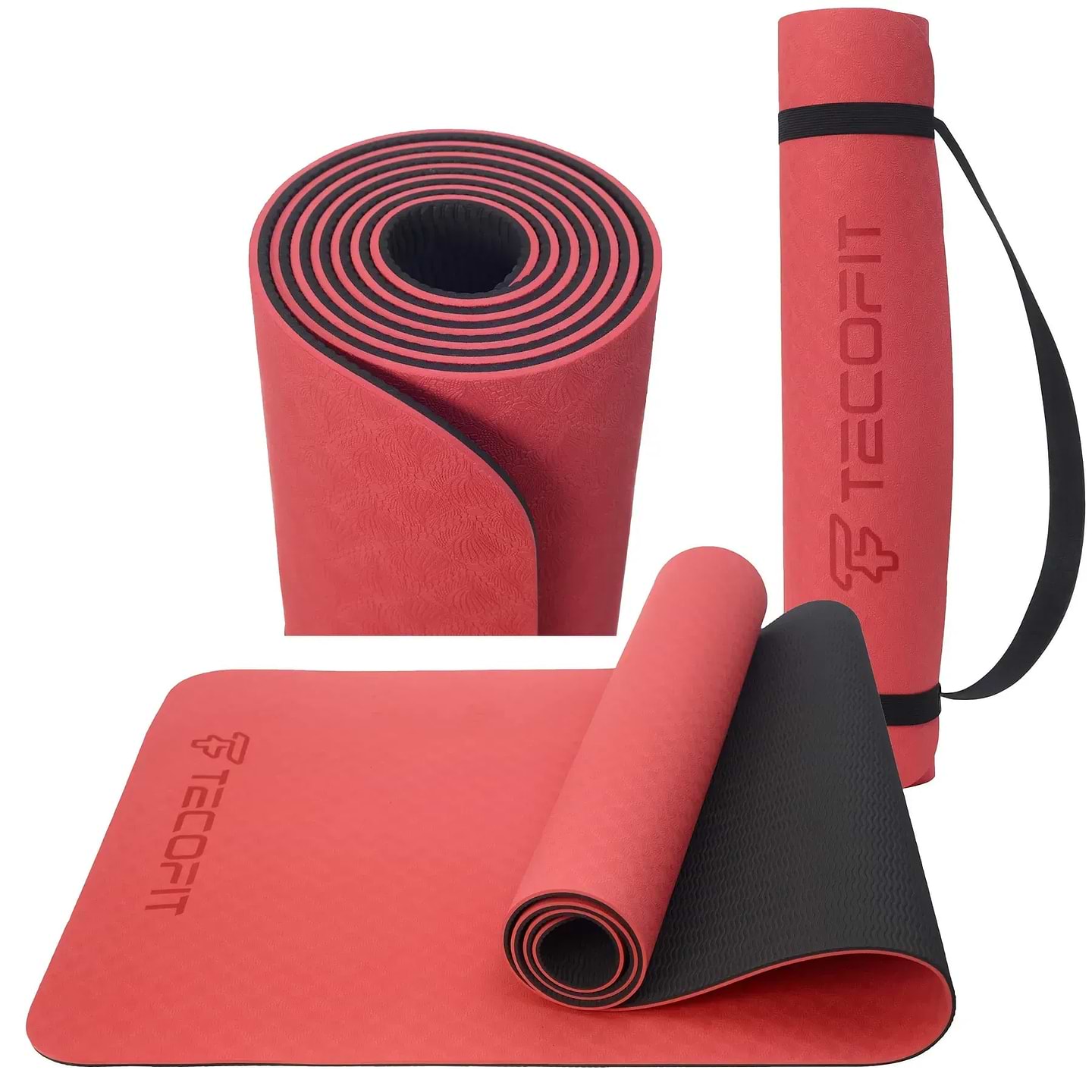 Коврик для йоги и фитнеса TECOFIT Dual Color TPE Mat 183х61х0.6 см Red/Black (TOP18013825/2)