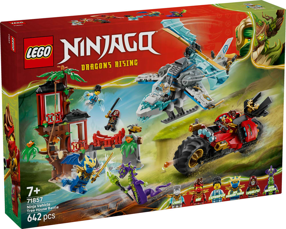 Фото - Конструктор LEGO Ninjago Автомобильная битва ниндзя у домика на дереве (71857)