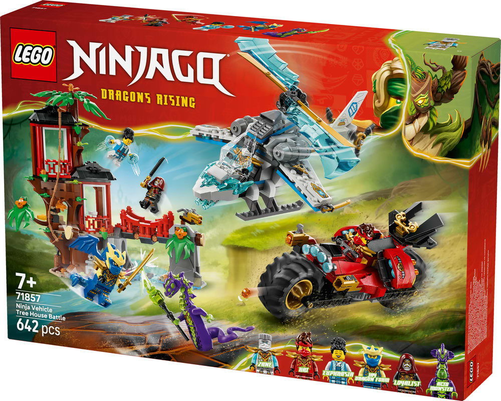 Фото - Конструктор LEGO Ninjago Автомобильная битва ниндзя у домика на дереве (71857)