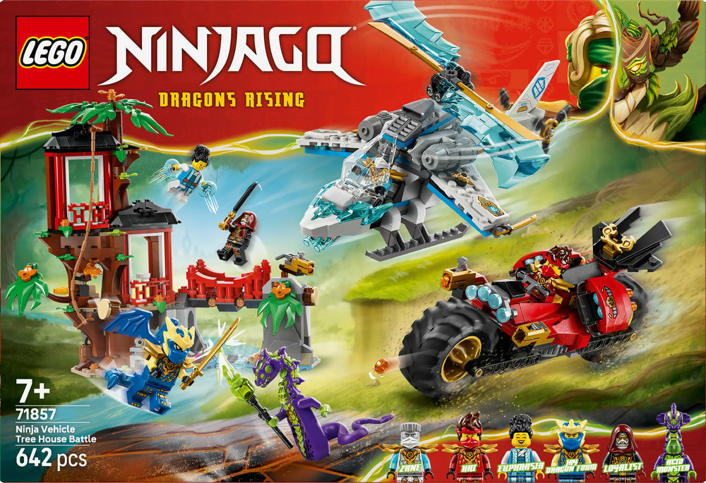 Фото - Конструктор LEGO Ninjago Автомобильная битва ниндзя у домика на дереве (71857)