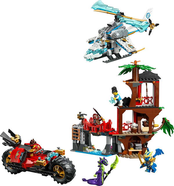 Фото - Конструктор LEGO Ninjago Автомобильная битва ниндзя у домика на дереве (71857)