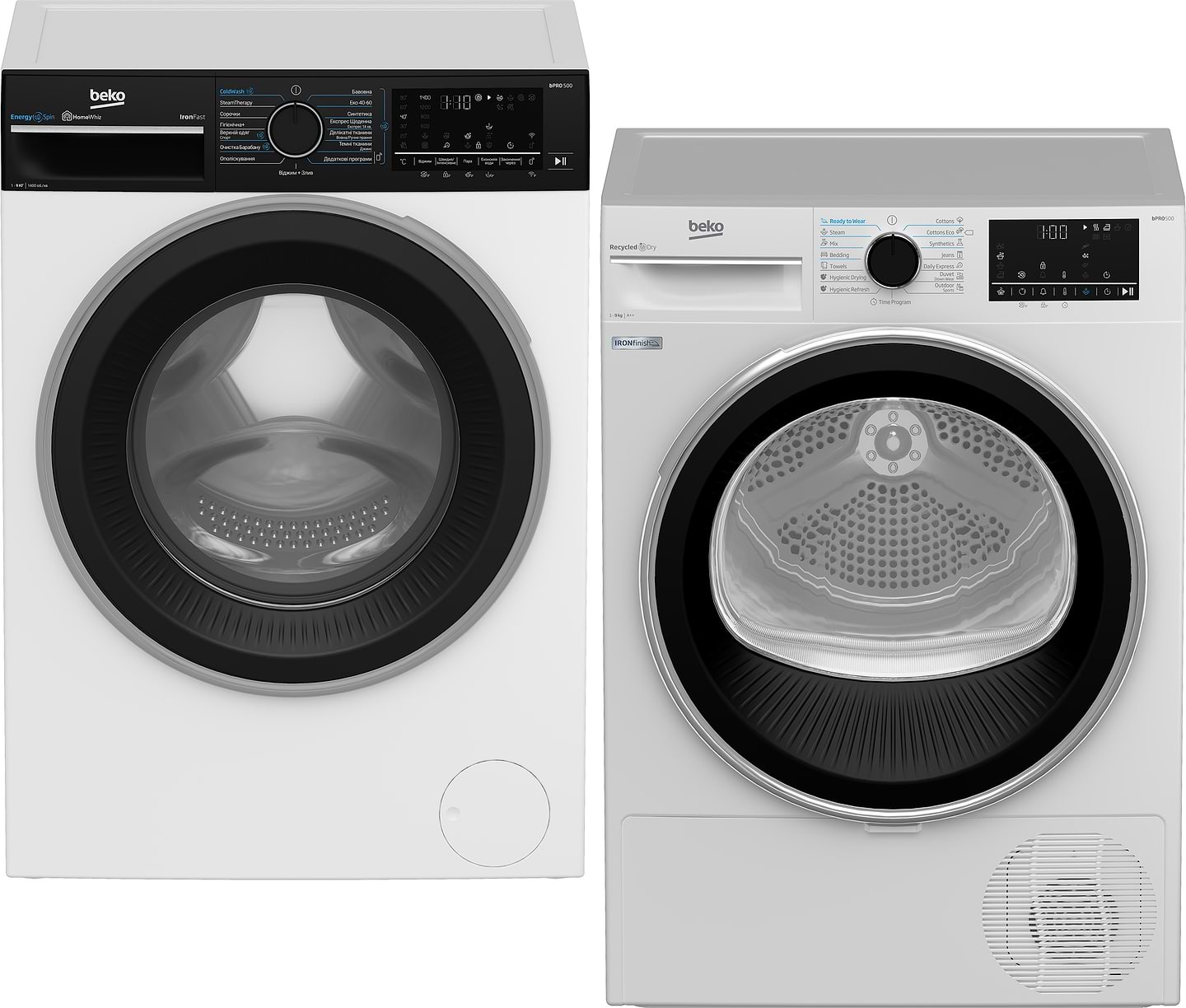 Комплект техники Beko Стиральная машина с фронтальной загрузкой + Сушильная машина Beko B5WFU69415WPBB + B5T69233 - Фото 1