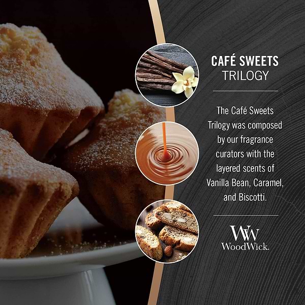 Фото - Свічка скло Woodwick Ellipse Trilogy Cafe Sweets (Кафе солодощів) 453г (76904E)