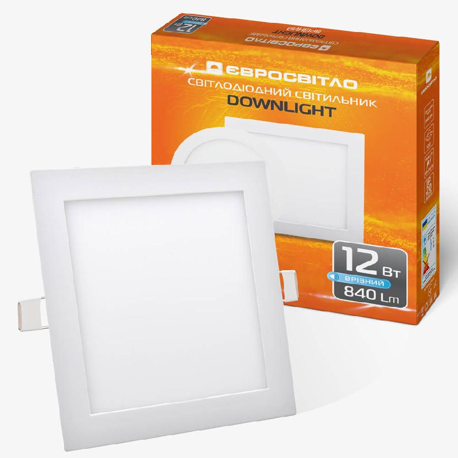 Світлодіодний світильник Євросвітло точковий врізний 12Вт квадрат LED-S-170-12 6400К (000038841)
