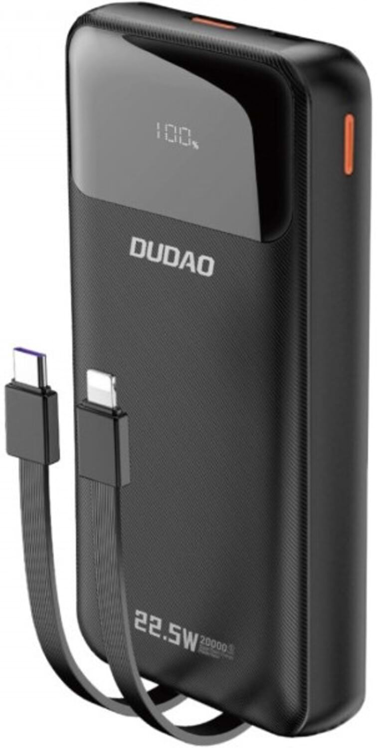 Батарея мобильная Dudao K15Pro Built-in Cables 20000mAh PD 22.5W Black (6977196682430)