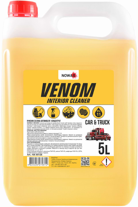 Фото - Очисник для авто NOWAX салону автомобіля VENOM Interior Cleaner 5 л концентрат 1:10 (NX05126)