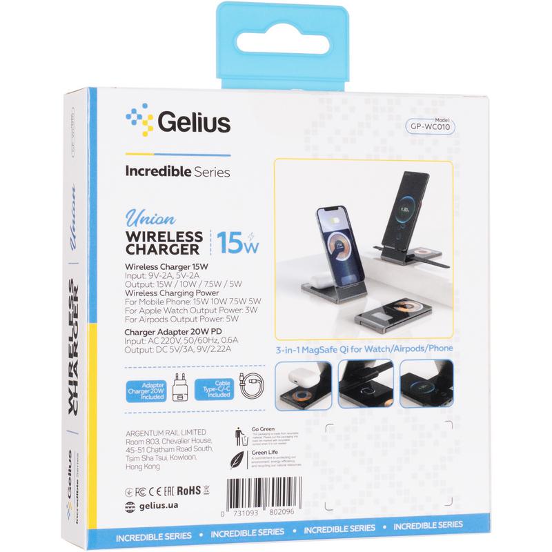 Фото - Беспроводное зарядное устройство Gelius Incredible Series Union 3in1 15W Black (GP-WC010)