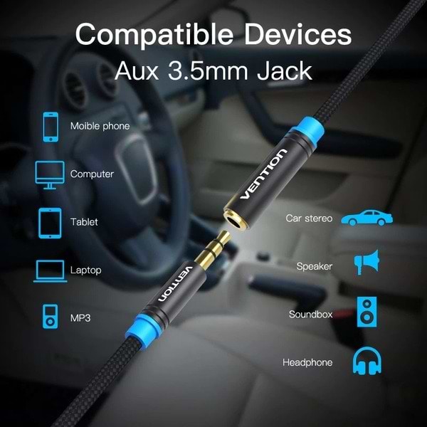 Фото - Кабель 3.5 мм -3.5 мм Vention Audio 3.5 mm M - 3.5 mm F 2 m Black (VAB-B06-B200-M)