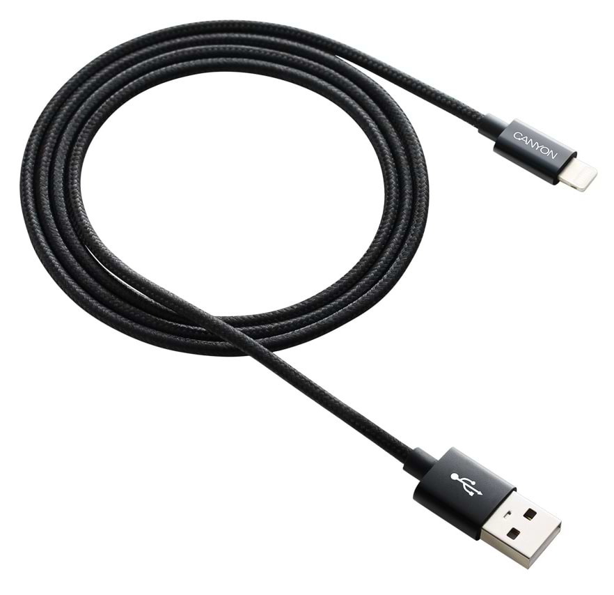 Кабель синхронізації даних Canyon Lightning USB for Apple 1m Black (CNE-CFI3B)