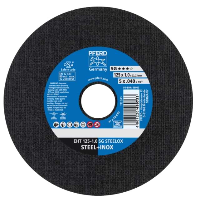 Круг отрезной по металлу Pferd 125х1,0х22 SG STEEL (4007220499740(25)/400722023644)