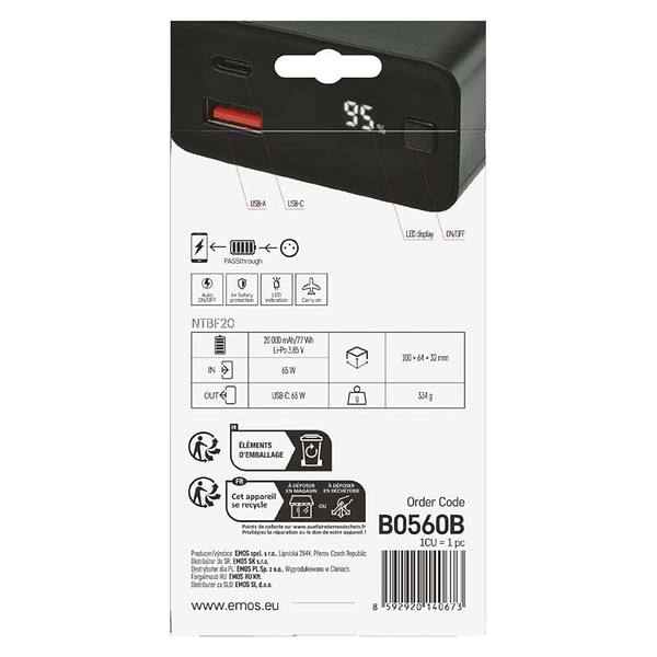 Фото - Батарея мобільна EMOS B0560B 20000мАч