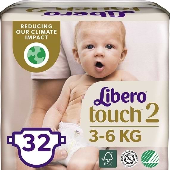 Одноразові підгузки Libero Touch 2 (3-6 кг), 32 шт. (7978)