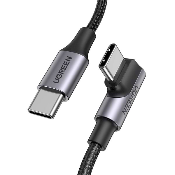 Фото - Кабель синхронизации данных UGREEN US334 USB-C 2.0 to Angled USB-C M/M 1m Black (70643)