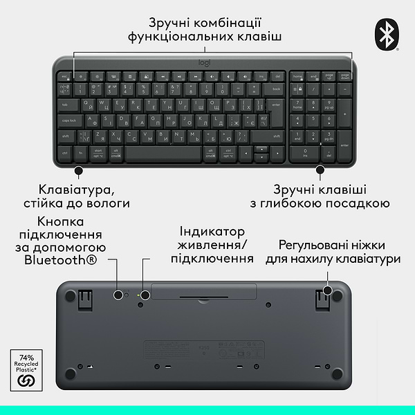 Фото - Клавиатура беспроводная Logitech K250 Wireless Keyboard Graphite UKR (920-013822)