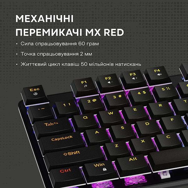 Фото - Клавіатура дротова ігрова Canyon Cometstrike GK-50 RGB TKL ENG/UKR Black (CND-SKB50-US)