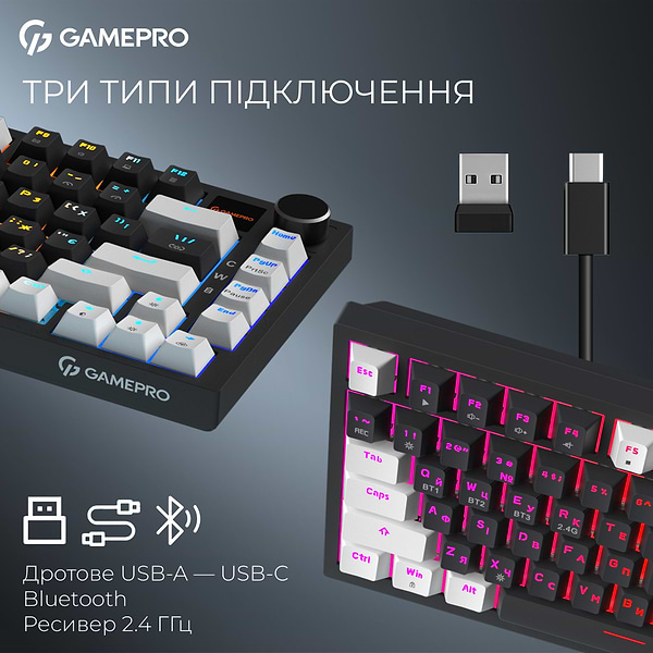 Фото - Клавіатура бездротова ігрова GamePro Asgard Valhalla Pro 75% Wireless/Bluetooth/USB Black (MK160B-D-Pro)