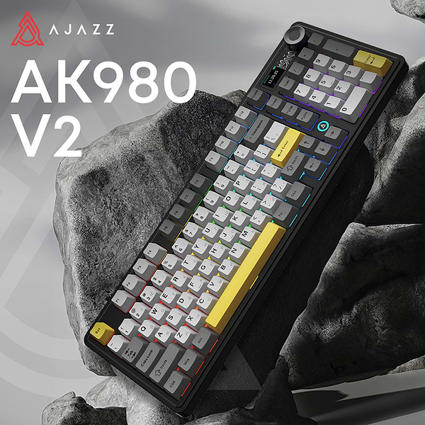 Фото - Клавиатура беспроводная игровая Ajazz AK980 V2 Gift Switch V2 Black Gray Yellow (AK980-V2-G-BGY)