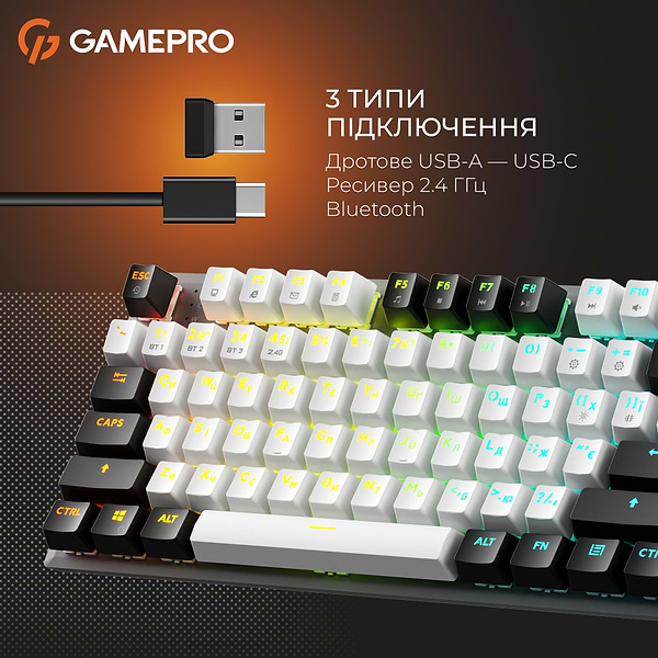 Фото - Клавиатура беспроводная игровая GamePro Genesis Joker Pro 87% Wireless/Bluetooth/USB Gray (MK124G Pro)