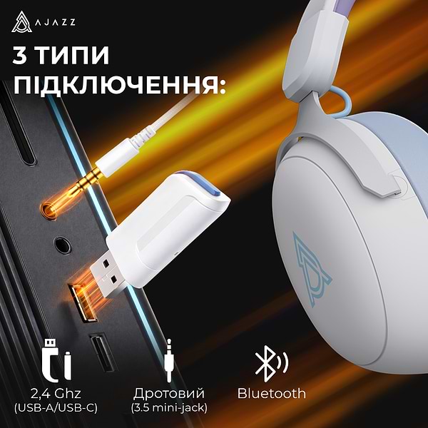 Фото - Гарнітура бездротова ігрова Ajazz AHM08 MAX 3-Mode White (AHM08-MAX-PWB)