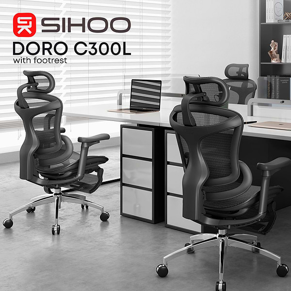 Фото - Крісло офісне Sihoo DORO C300L Mesh Black with footrest (DORO-C300L-A3-101-JT)