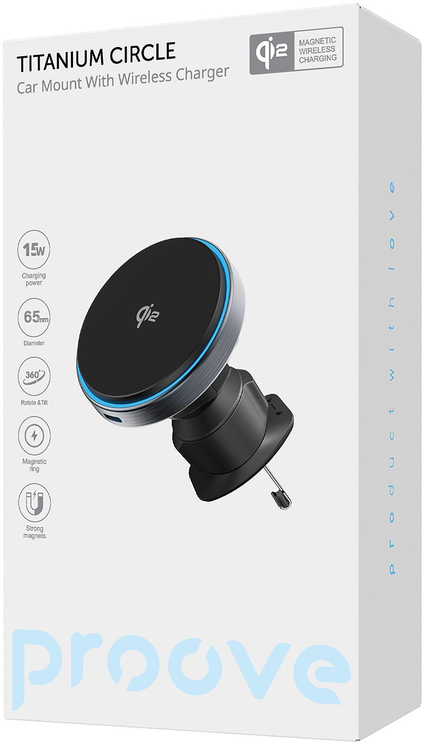 Фото - Автотримач з бездротовою зарядкою Proove Titanium Circle Qi2 15W Gray (WHTC15010003)