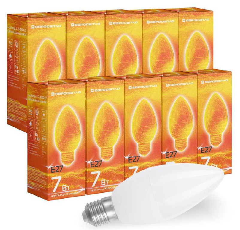 Лампочка світлодіодна Євросвітло 7Вт 4200К С-7-4200-27 Е27 10 шт. (000058955)