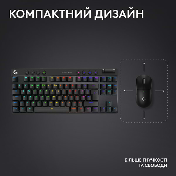 Фото - Клавиатура беспроводная игровая Logitech G Pro X TKL LightSpeed Black (920-012136)