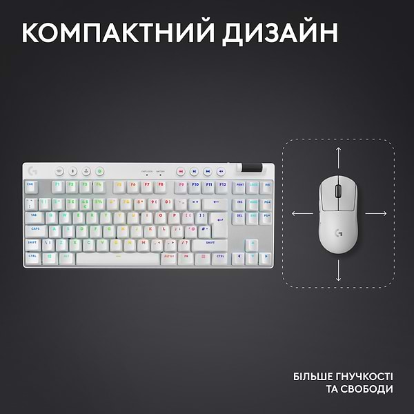Фото - Клавиатура беспроводная игровая Logitech G Pro X TKL LightSpeed White (920-012148)