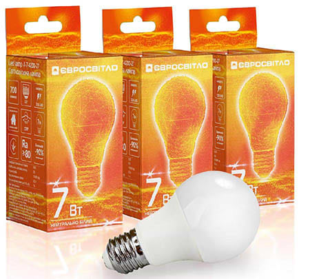 Лампочка світлодіодна Євросвітло 7Вт 4200К A-7-4200-27 Е27 3 шт. (000058939)