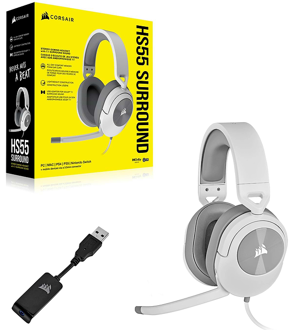 Фото - Гарнітура дротова ігрова Corsair HS55 Surround Headset White (CA-9011266-EU)