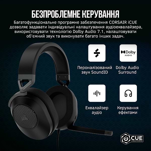 Фото - Гарнітура дротова ігрова Corsair HS65 Surround Headset Carbon (CA-9011270-EU)