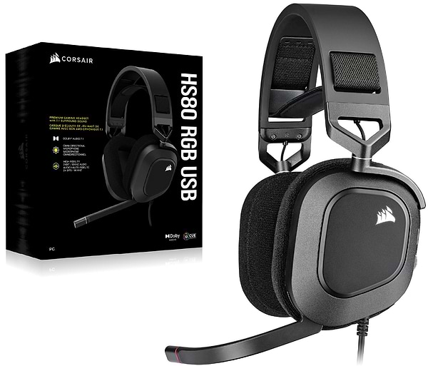 Фото - Гарнитура проводная игровая Corsair HS80 RGB USB Headset Carbon (CA-9011237-EU)