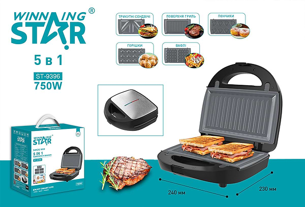 Фото - Вафельниця WinningStar WNNGS-ST-9396-BKSL
