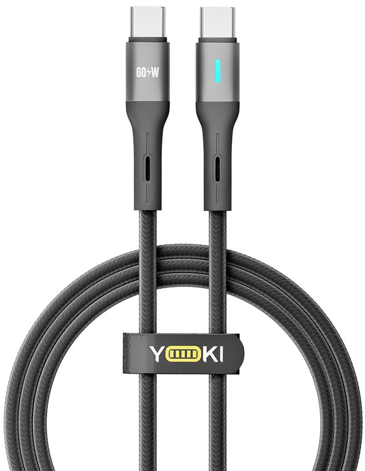 Кабель синхронізації даних YOKI LED Type-C to Type-C 60W 1.2m Black (YK-LE17)