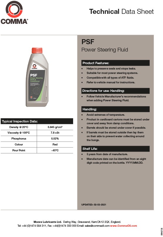Фото - Олива для авто COMMA POWER STEERING FLUID  1л (PSF1L)