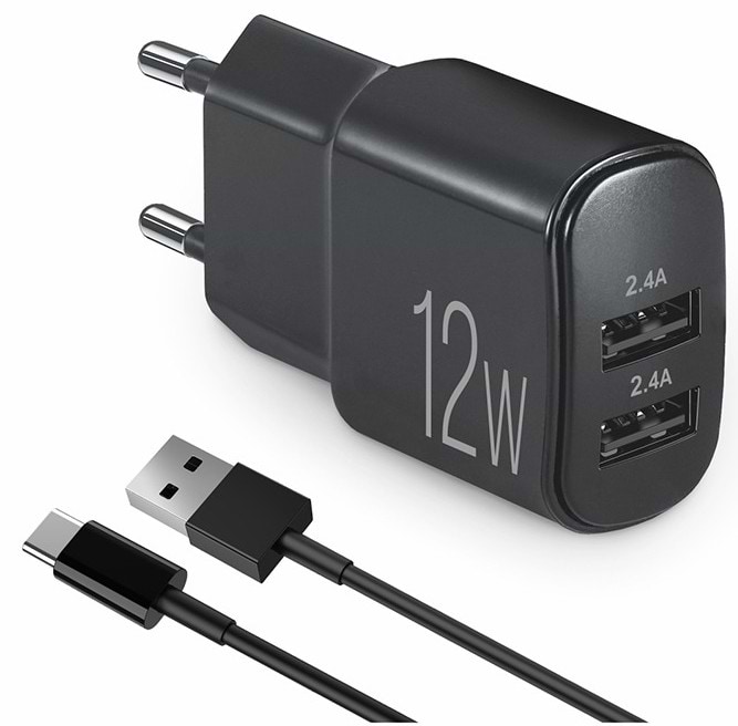 Мережевий зарядний пристрій Brevia ePower 12W 2xUSB-A + Cable USB-A to USB-C 1m (45012DUCB)